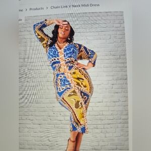 Ashley Stewart Blue and Gold Abstract Jumpsuit